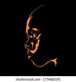 African child. Baby Contour face silhouette in contrast backlight. Vector. Illustration.