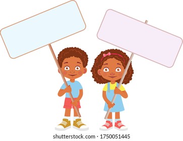 African Child holding banner. Vector illustration