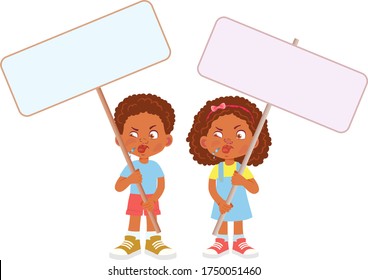 African Child holding banner. Vector illustration