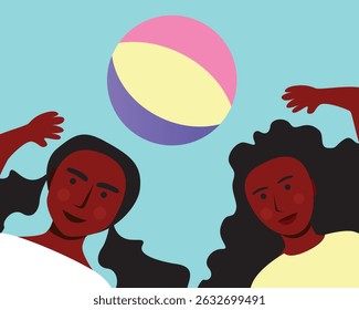 Crianças africanas com pele preta jogando com bola como Authentic Family, ilustração de stock de vetor plano