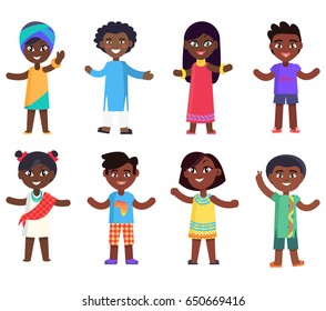 African children boys and girls isolated vector illustrations set on white background. Afro-american kids in national cloth celebrate day of child