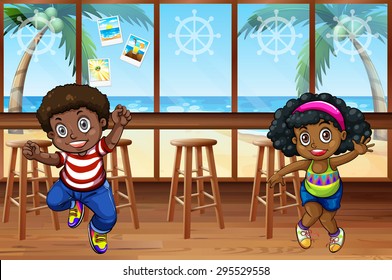 African children dancing in the restaurant