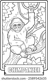 African chimpanzee monkey, coloring page for kids