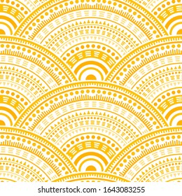 African circle elements textile ornament vector seamless pattern. Ethnic motifs doodle line art geometry. South african ethnic medallion concentric shapes seamless geometric pattern.