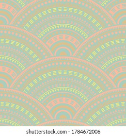 African circular shapes tile design vector seamless pattern. Tribal motifs suzani repeating illustration. South african ethnic round medallion circles seamless geometric pattern.