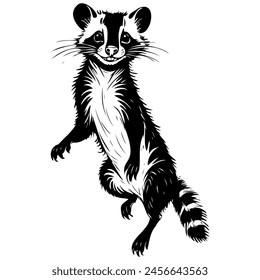 African Civet jumps engrave hand drawn animal illustration, transparent background