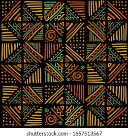 African clash vector seamless pattern in ethnic tribal style. Can be printed and used as wrapping paper, wallpaper, textile, fabric, apparel, etc.