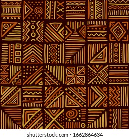 African clash vector seamless pattern in ethnic tribal style. Can be printed and used as wrapping paper, wallpaper, textile, fabric, apparel, etc.