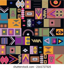 African clash vector seamless pattern in ethnic tribal style. Can be printed and used as wrapping paper, wallpaper, textile, fabric, apparel, etc.
