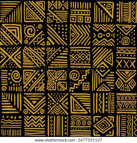 African clash vector seamless pattern in ethnic tribal style. Can be printed and used as wrapping paper, wallpaper, textile, fabric, apparel, etc.