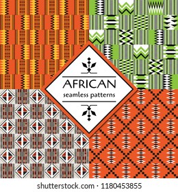 African Cloth Kente. Set of Ethnic seamless patterns. Geometric design.