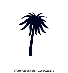 African Coconut Tree or Tropical Palm Tree on White. Simple Black Silhouette for Eco Floral Logotype Emblem in Retro Art, or Travel Logo Design