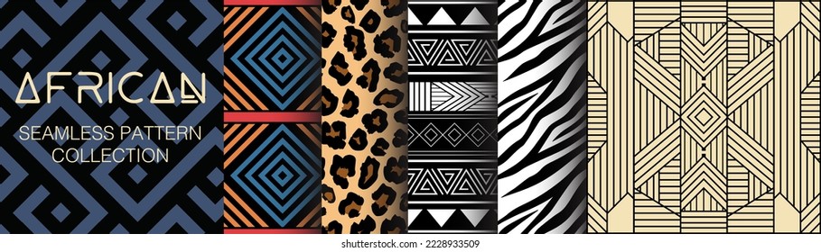 African collection of seamless patterns. Geometry, textures and signs. Ethnic aesthetic and african ornaments. Tribal designs, folk artworks and native style graphics. Black culture inspired. svg