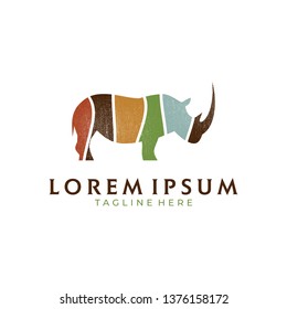 African colorful rhino logo vector