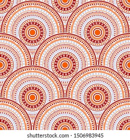 African concentric elements patchwork vector seamless pattern. Oriental motifs primitive repeating geometry. South african ethnic overlapping circular shapes seamless geometric pattern.