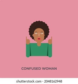 African confused woman flat style illustration.