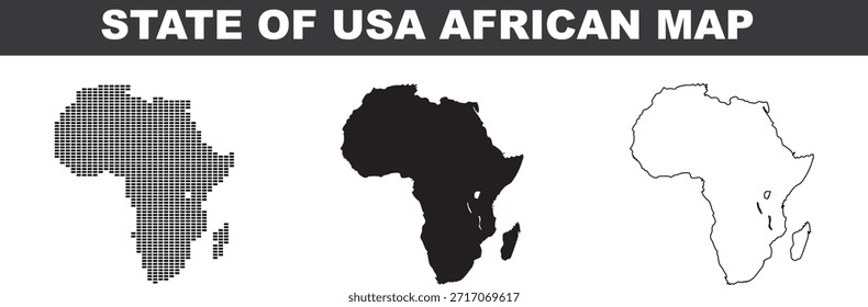 Mapa do continente africano em diferentes estilos isolado no fundo branco