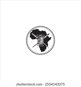 The African continent map logo and thread are black on a white background