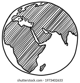 African continent on globe linear hand drawing sketch vector doodle illustration