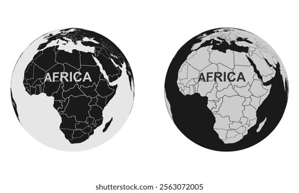 african continent on a globe, vector illustration isolated on white background.	
