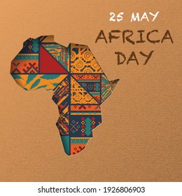 African continent silhouette isolated on craft paper background with boho pattern. Africa day background with cut old paper - Shutterstock ID 1926806903