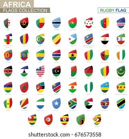 African countries flags collection. Rugby flag set. Vector Illustration.