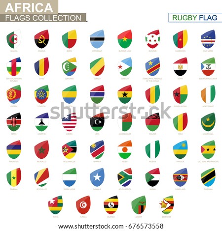 African countries flags collection. Rugby flag set. Vector Illustration.