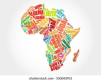 African countries Map in Typography word cloud concept