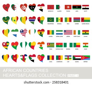 African countries set, hearts and flags, 2  version, part 1