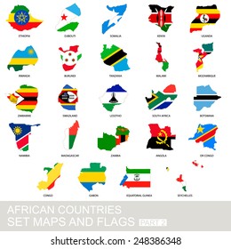 African countries set, maps and flags, part 2