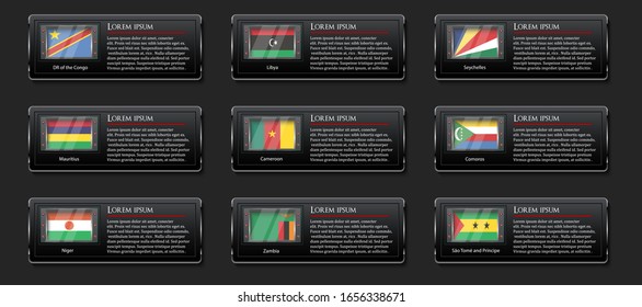 African country flag banners glossy frame collection