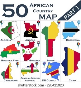African country set with map pointers - Part 1