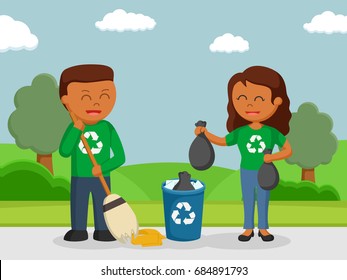 African Couple Environmental Activist Cleaning Park Stock Vector ...