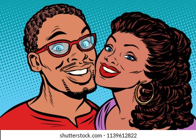 African couple kissing  smiling  Pop art retro vector illustration kitsch vintage drawing