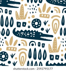 african Crocodile Jungle Seamless Art