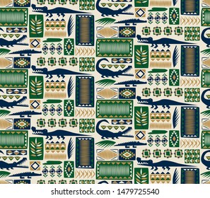African crocodile pattern seamless design illustration