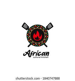 African cultural kitchen food and beverage restaurant logo with unique african traditional pattern badge emblem icon