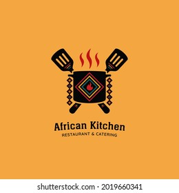 Símbolo del logo del restaurante de cocina cultural africana con decoración de patrones étnicos