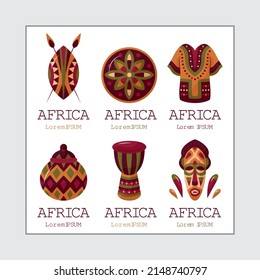African culture logo set Safari elements and icons