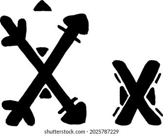 African Culture Vector Alphabet Black Color Isolated on Whute Background. Letter X Symbol. Antique Africa Font with Afro Letters. Vintage Cool Typeface