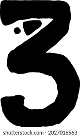African Culture Vector Number Black Color Isolated on Whute Background. Three 3 Symbol. Antique Africa Font with Afro Letters. Vintage Cool Typeface