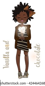 african cute summer girl with ice cream