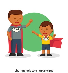 african dad and son playing super hero