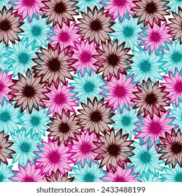 African daisy beautiful summer endless rapport. Rudbeckia daisy bloom with transparent petals. Creative garden flowerheads textile print. Girlie natural background.