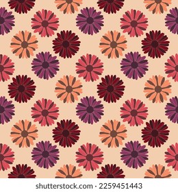 African daisy floral seamless pattern. Flat summer botanical background. Pattern for fabric, textile, wrapping paper, wallpaper, retro style. 