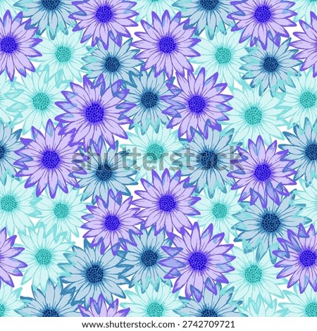 African daisy pretty summer seamless rapport. Camomile daisy bloom with transparent petals. Doodle garden flowers linen pattern. Adorable botanical background.