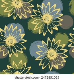 African daisy romantic vector endless pattern. Rudbeckia daisy bloom over circles background. Creative garden flowers textile print. Adorable floral rapport.