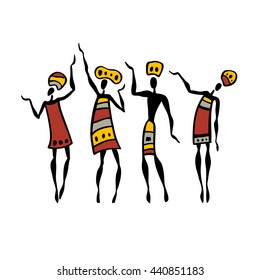 African dancers. Dancing people in ethnic style. Vector Illustration.
