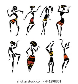 African dancers. Dancing people in ethnic style. Vector Illustration.