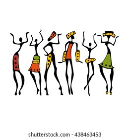 African dancers. People Dancing silhouettes in ethnic style. Vector Illustration.